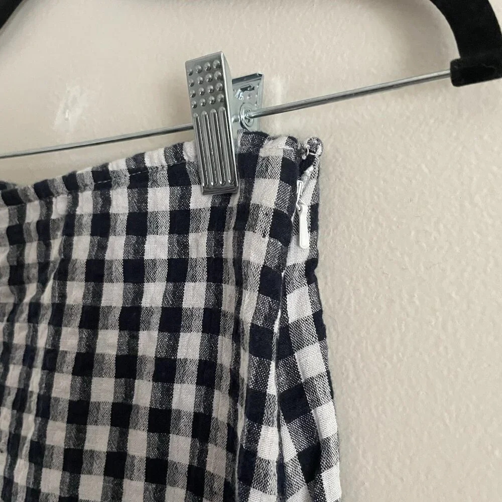 American Eagle Women XS Navy White Gingham Cotton Linen Preppy Casual Mini Skirt